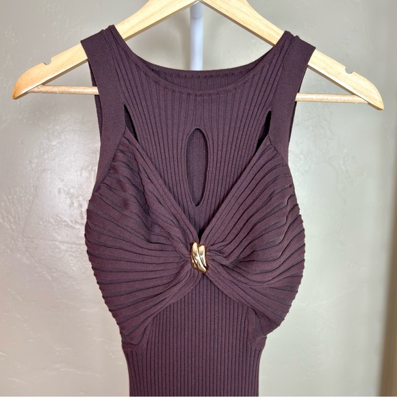 Commense Dark Brown Ribbed Cut Out Bodycon Midi Dress NWT Small - Picture 6 of 11